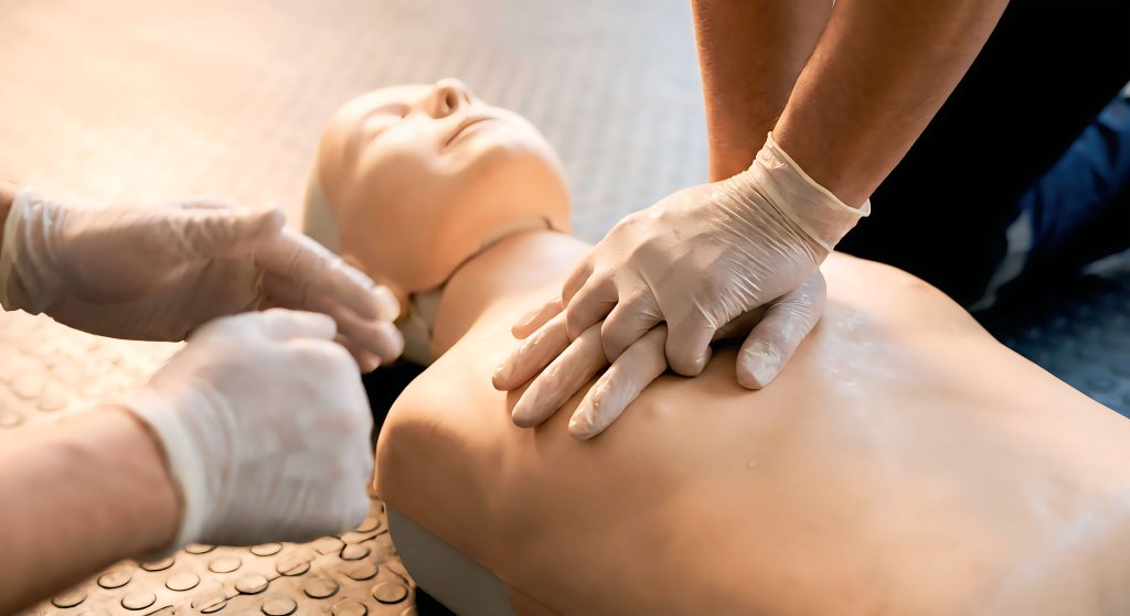 BLS certification training at Kansas City First Aid teaching CPR and AED skills to beginners.